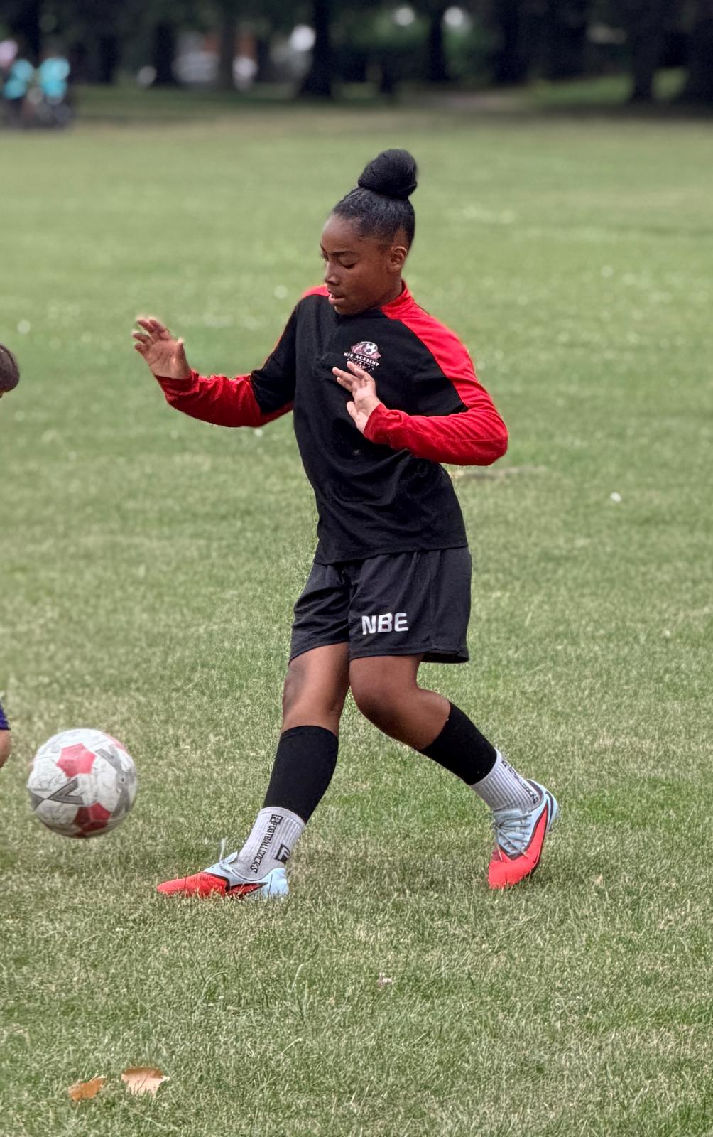 N10 Academy player controlling the ball during a training drill